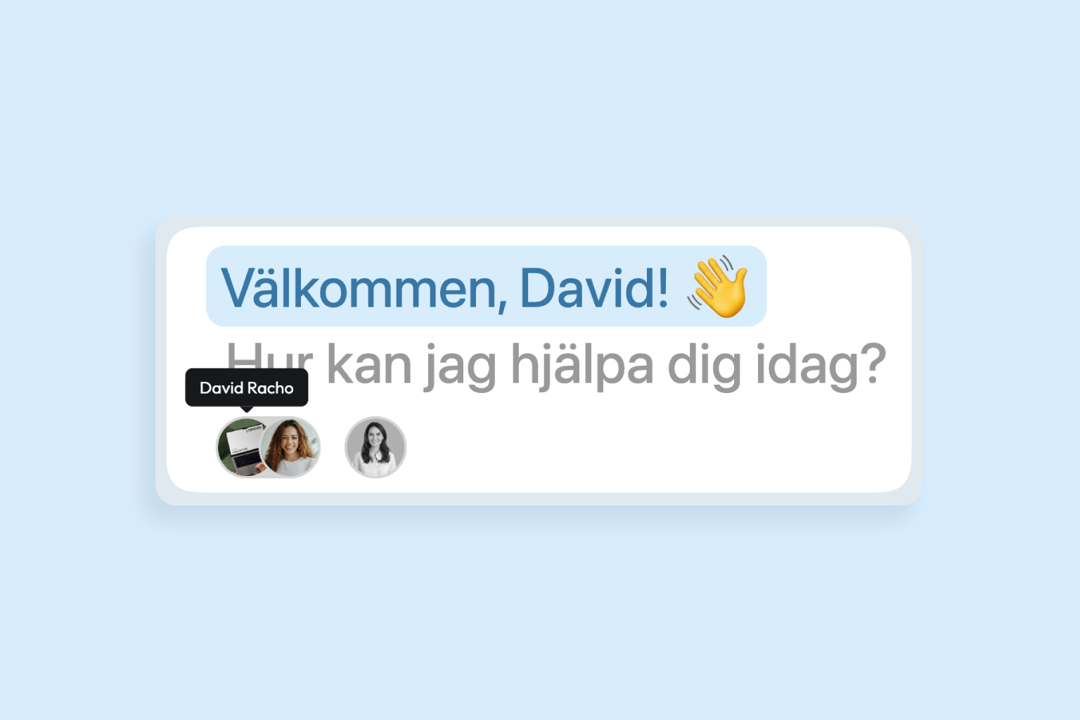 Välkomstkort med deltagarnamn och profilbilder som visar samarbetet.