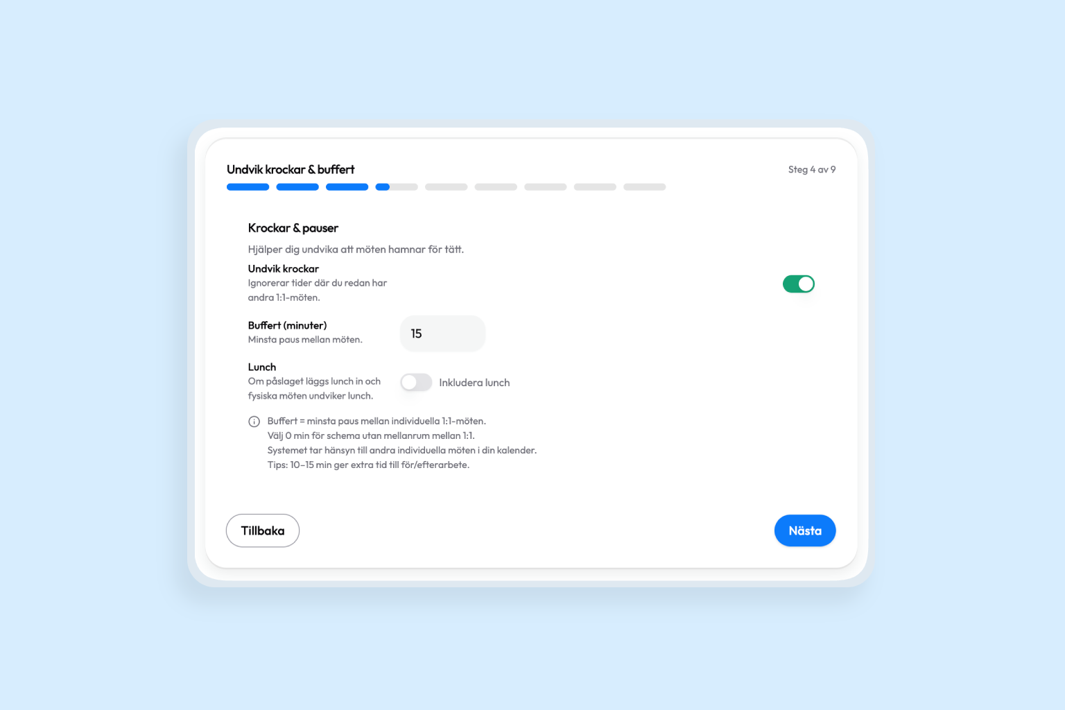 Inställningar för buffert och krockar i schemat i Kontiva.